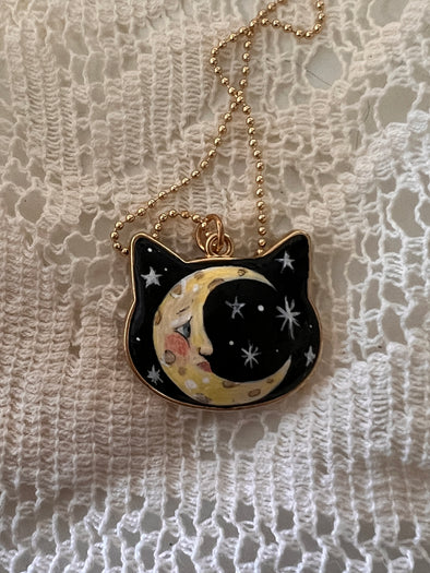 Crescent Moon Cat Pendant