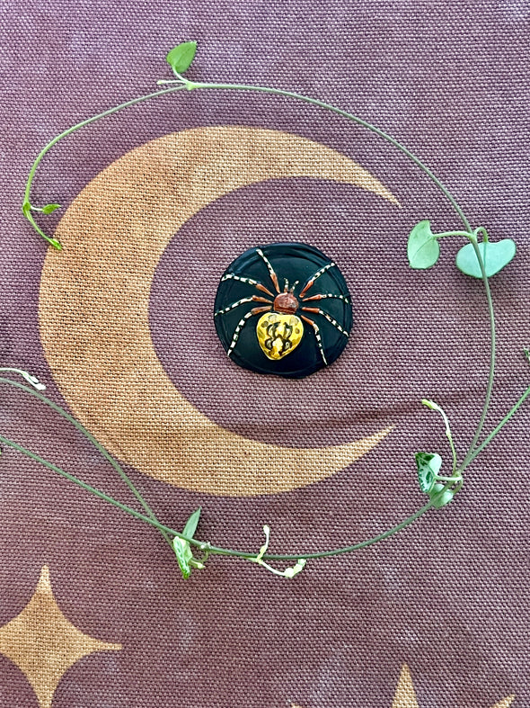 Pumpkin orb weaver spider brooch #2