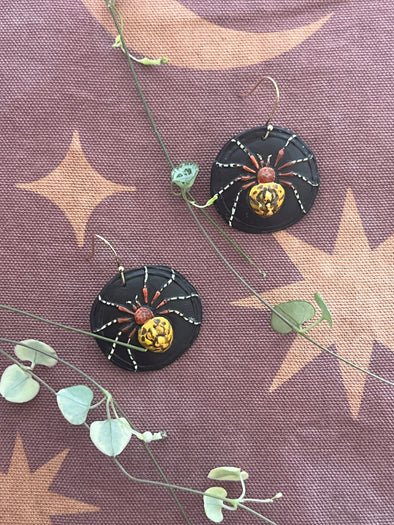Pumpkin orb weaver spider earrings #1