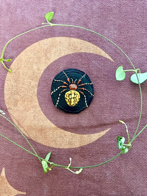 Pumpkin orb weaver spider brooch #1