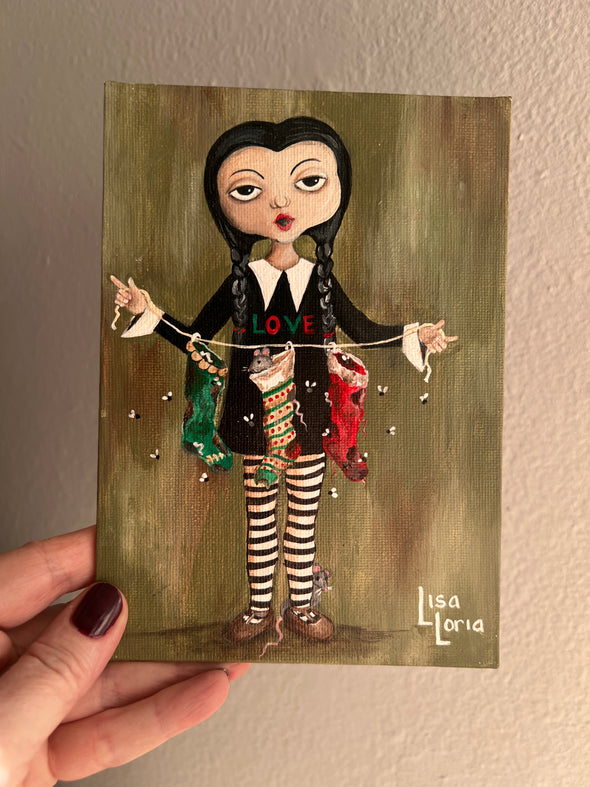 Wednesday Addams 3rd day of christmas painting